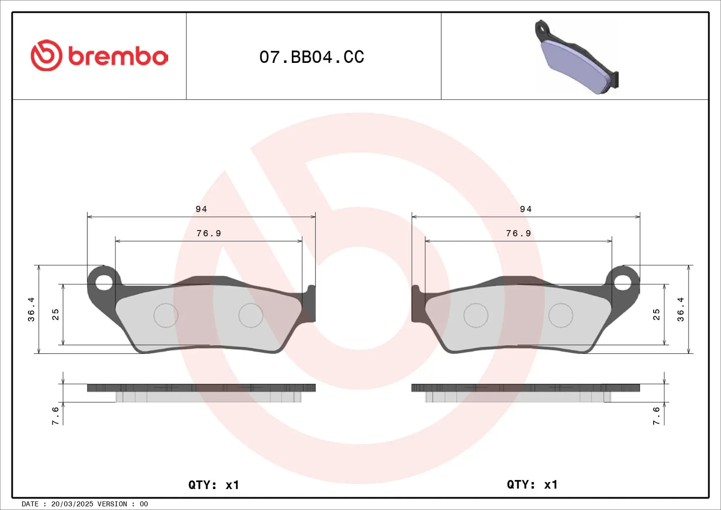 BREMBO 07BB04CC BRAKE PAD