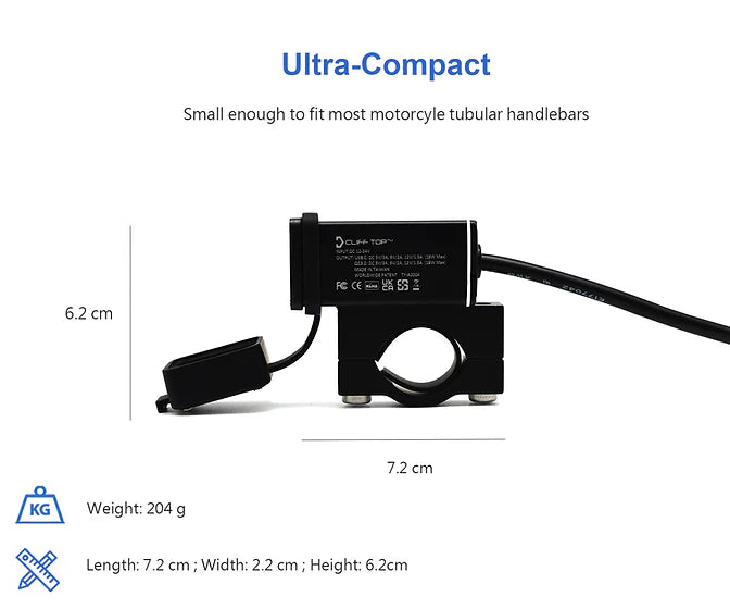 Cliff Top Handlebar Mounted 36W PD USB-C + QC 3.0 (Aluminium)