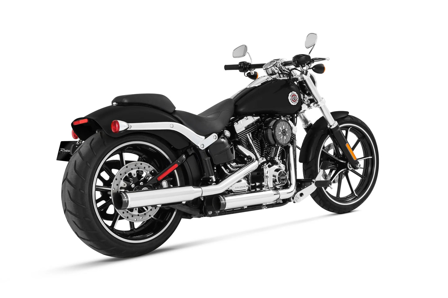 RINEHART 3" SOFTAIL SLIP-ONS CHROME WITH BLACK STRAIGHT END CAP - FITMENT 1