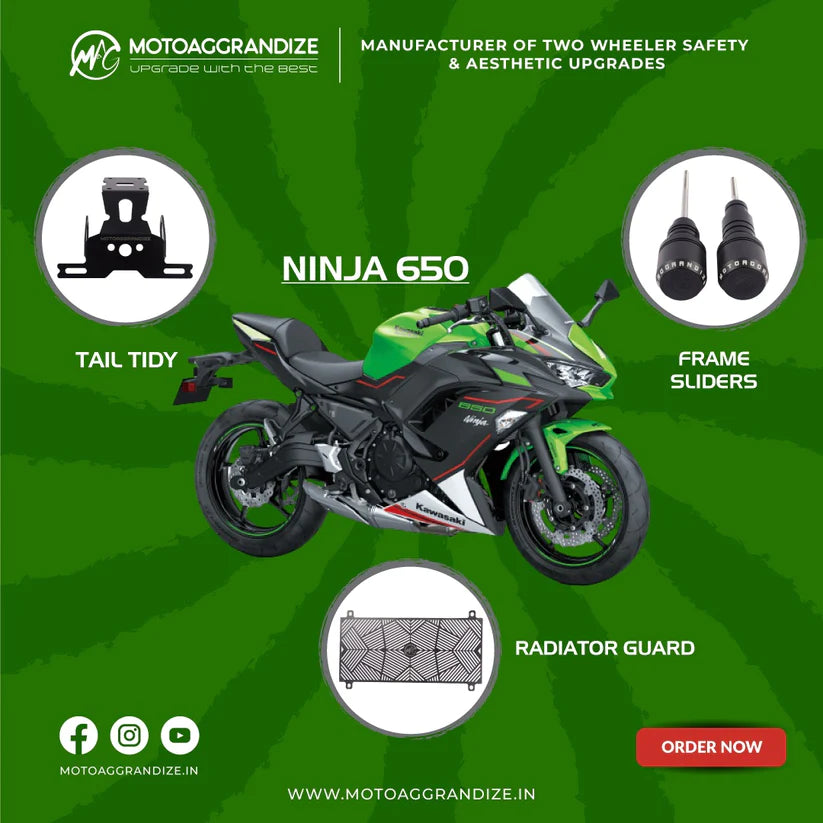 Motoaggrandize Kawasaki Ninja 650 Combo | Frame Sliders, Radiator Guard, Tail Tidy