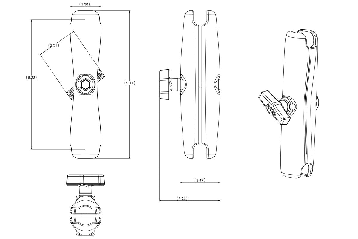 RAM® Long Double Socket Arm for 1.5" Ball Bases