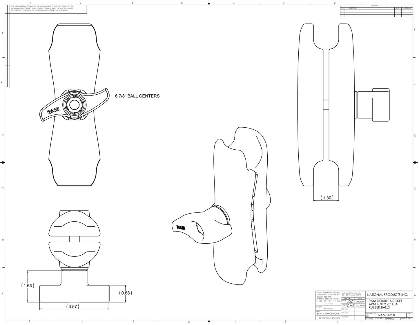 RAM Standard Length Double Socket Arm for 2.25" Balls