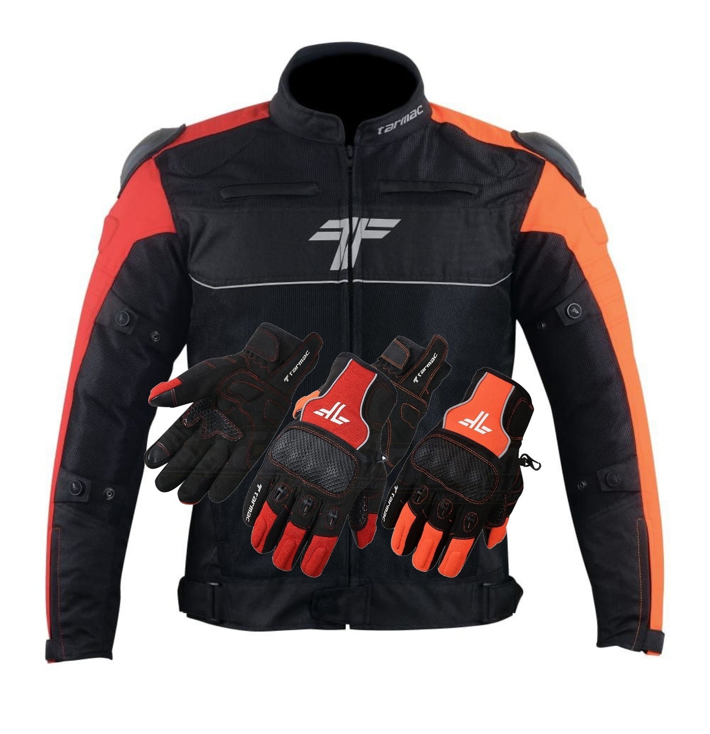 Tarmac One III Black/Red/Orange Jacket Level 2 + PU chest protectors FREE Tarmac Tex Red or Orange gloves in same size