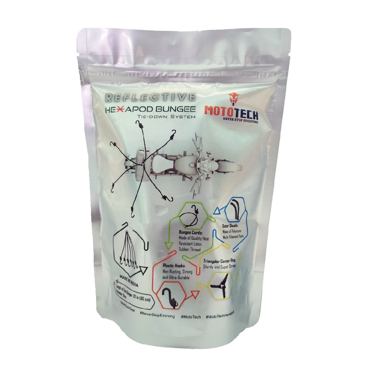 MOTOTECH Reflective Hexapod Bungee Tie-down System - 32" / 80cms - Black