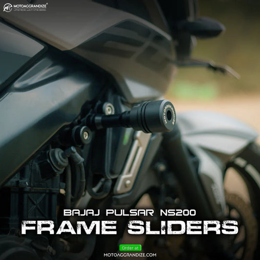 Motoaggrandize Frame sliders | Crash Protectors for Bajaj NS 200 [Black]