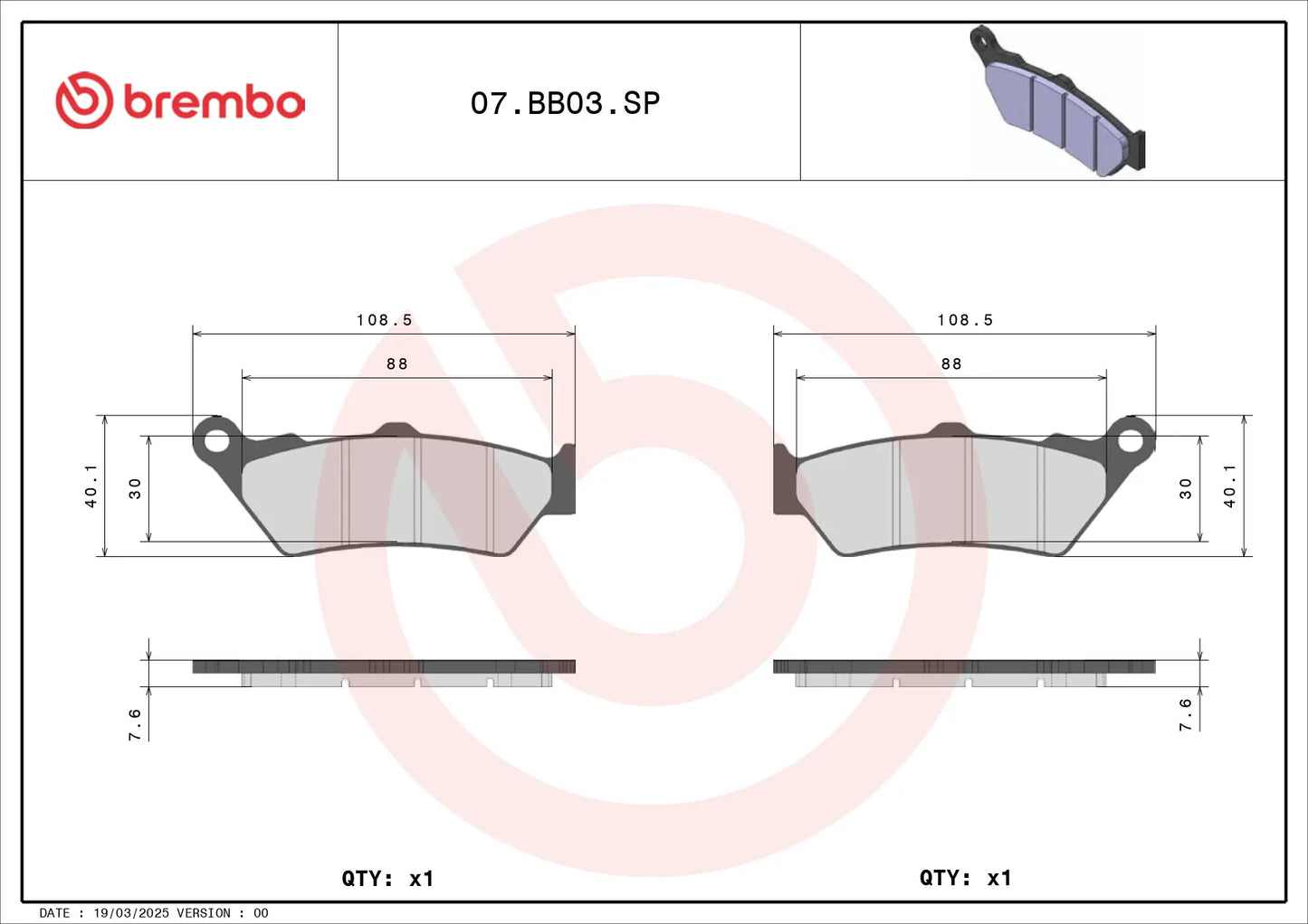 BREMBO 07BB03SP BRAKE PAD