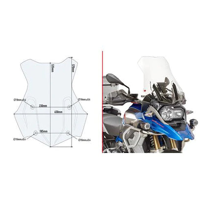 GIVI 5124DT – CLEAR TALL SCREEN – BMW R1200 GSA / R1250GSA (Fitting Kit Required)