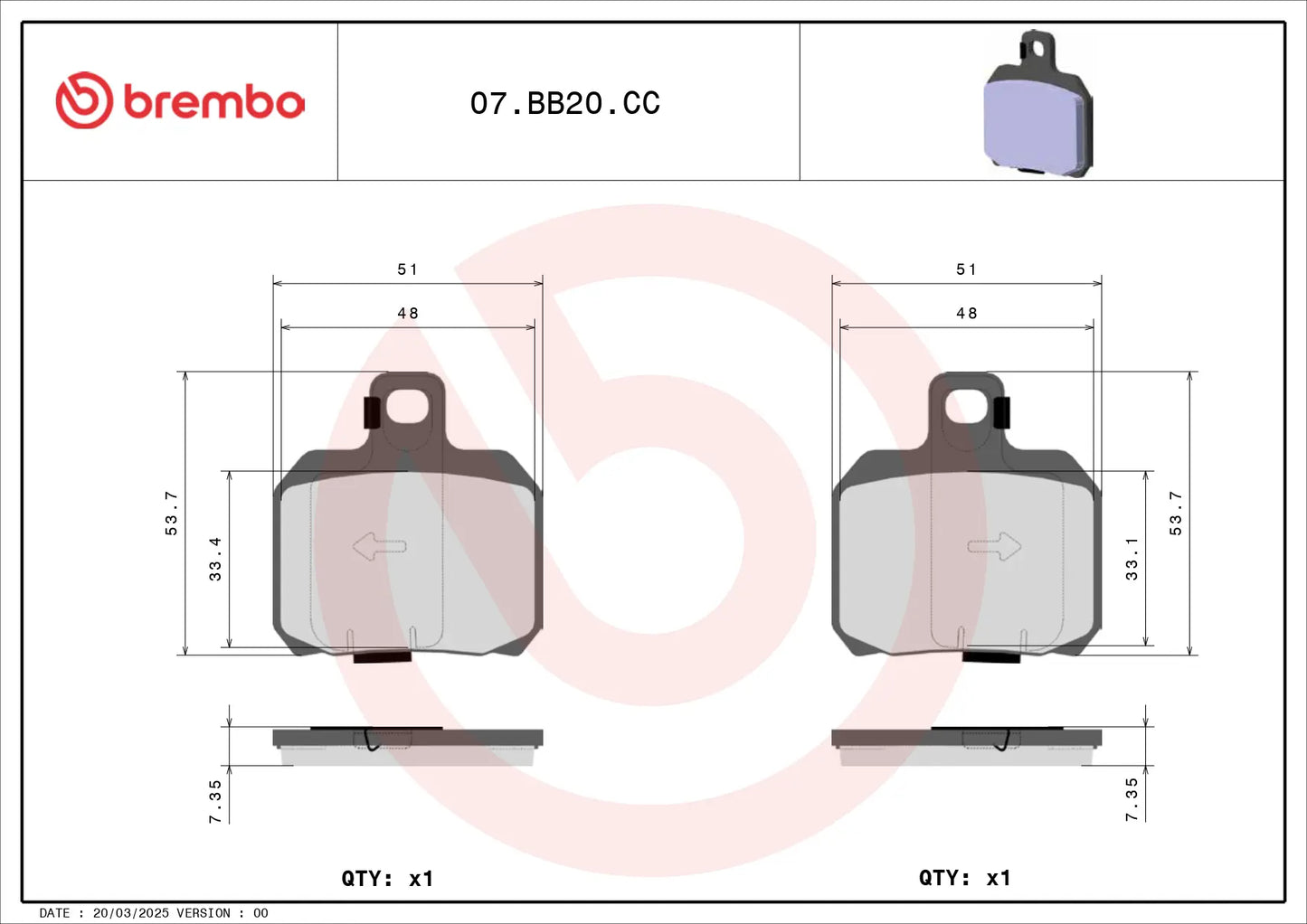 BREMBO 07BB20CC BRAKE PAD