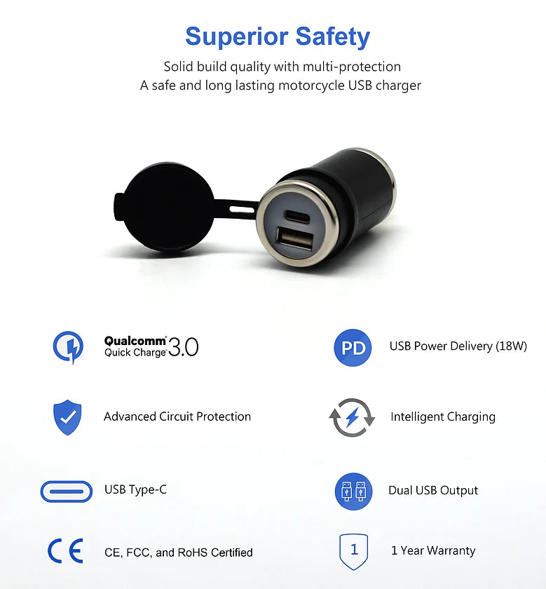 Cliff Top DIN (Hella) to 36W PD USB-C + QC 3.0 (STRAIGHT)