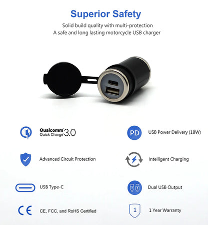 Cliff Top DIN (Hella) to 36W PD USB-C + QC 3.0 (STRAIGHT)