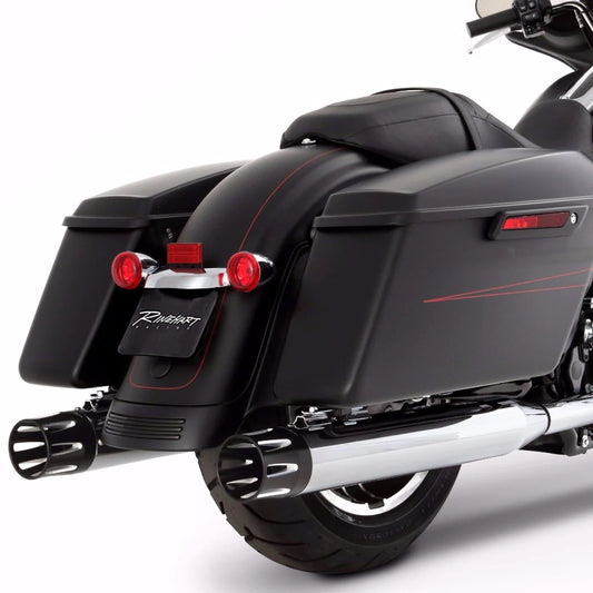 RINEHART ALL TOURING MODELS MILWAUKEE EIGHT - 4" SLIP-ON MUFFLERS CHROME WITH BLACK END CAPS MERGE