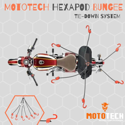 MOTOTECH Hexapod Bungee Tie-down System - 32" / 80cms - Grey + Orange