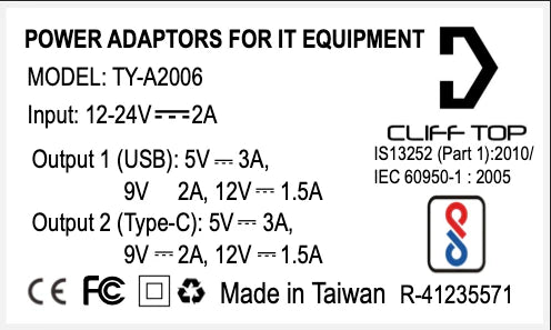 Cliff Top DIN (Hella) to 36W PD USB-C + QC 3.0 (ANGLED)