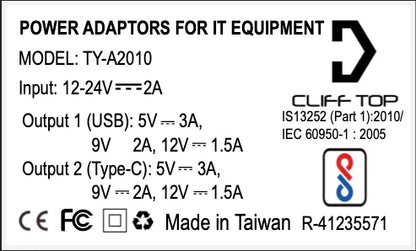 Cliff Top Handlebar Mounted 36W PD USB-C + QC 3.0 (Plastic)