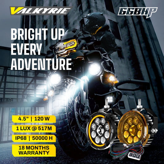 66BHP VALKYRIE 4.5" 120W ULTRA VISION AUXILIARY LIGHT – HIGH/LOW BEAM + AMBER DRL | 13200 LUMENS | IP68 WATERPROOF