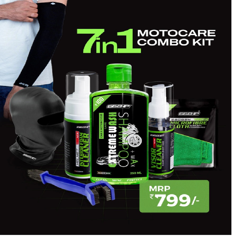 66Bhp Rider Care Combo Kit ( 7 in 1 ) – Helmet & Gear Cleaning + Riding Essentials