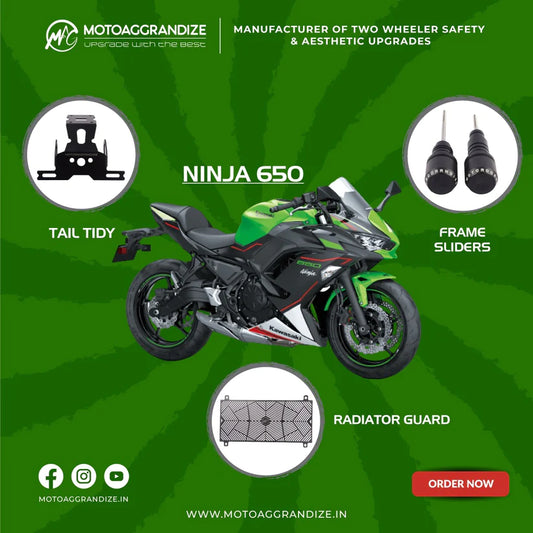 Motoaggrandize Kawasaki Ninja 650 Combo | Frame Sliders, Radiator Guard, Tail Tidy
