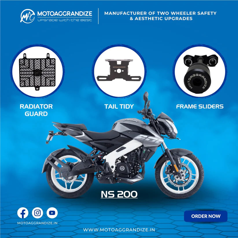 Motoaggrandize Bajaj NS200 Combo | Frame Sliders, Radiator Guard, Tail Tidy
