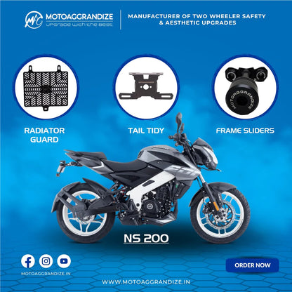 Motoaggrandize Bajaj NS200 Combo | Frame Sliders, Radiator Guard, Tail Tidy