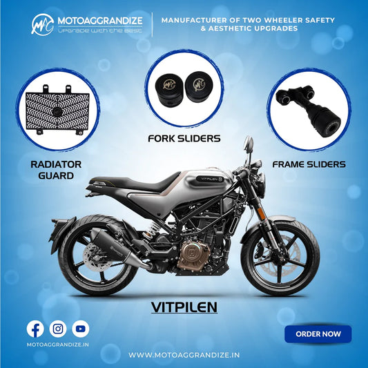 Motoaggrandize Husqvarna Vitpilen Combo | Frame Sliders, Radiator Guard, Fork Sliders