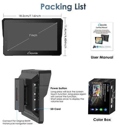 Carpuride W702BS - 7" BMW Motorcycle CarPlay with OEM Controller Integration