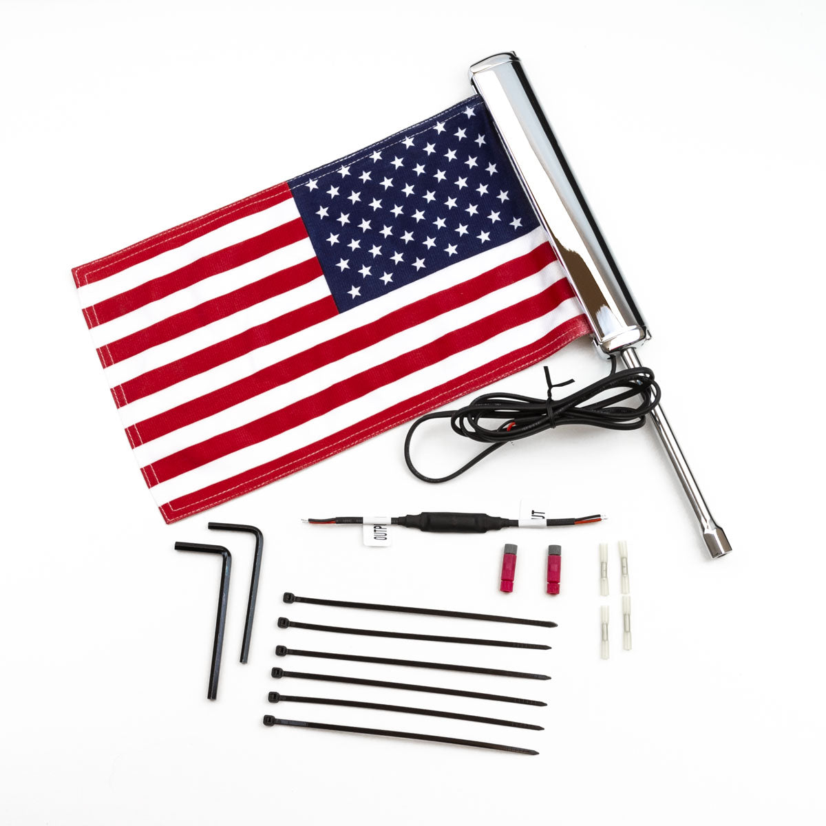 GOLDSTRIKE CHROME LED LIGHTED FLAG POLE WITH AMERICAN FLAG