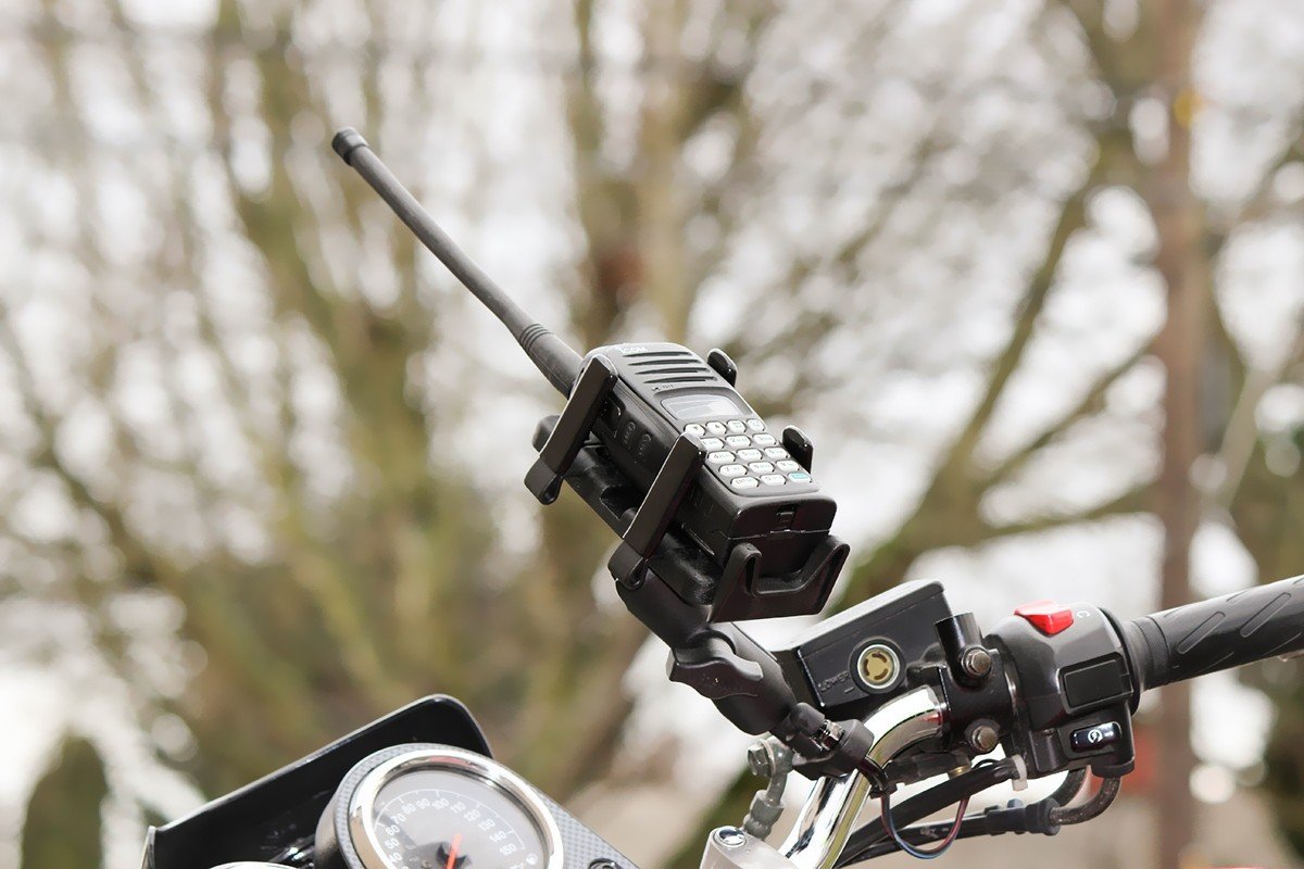 RAM Mini Motorcycle Base (9mm Hole) with Universal RAM® X-Grip® Phone Cradle