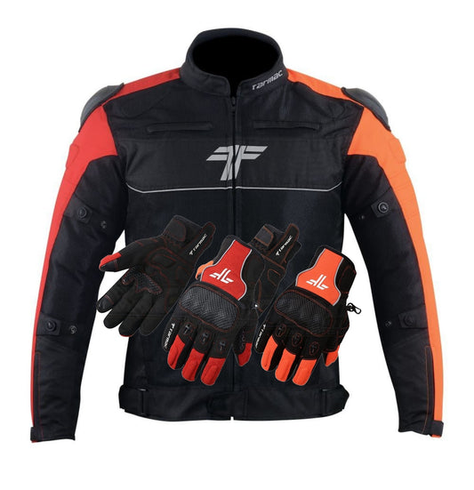 Tarmac One III Black/Red/Orange Jacket Level 2 + PU chest protectors FREE Tarmac Tex Red or Orange gloves in same size