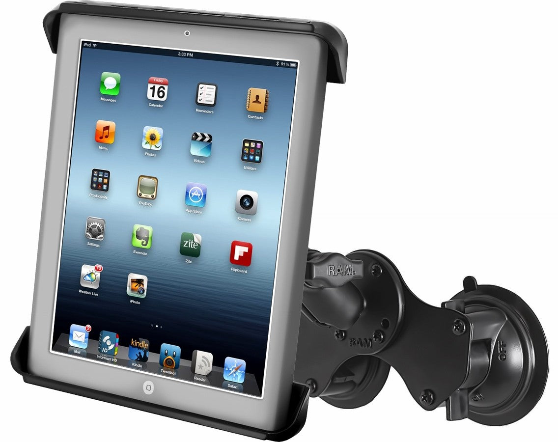 RAM Double Twist Lock Suction Cup Mount with Tab-Tite™ Universal Spring Loaded Cradle for the Apple iPad 1-4